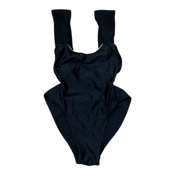 Gideon Oberson Black Gold Trim One Piece Swimsuit 6 - Picture 1 of 5
